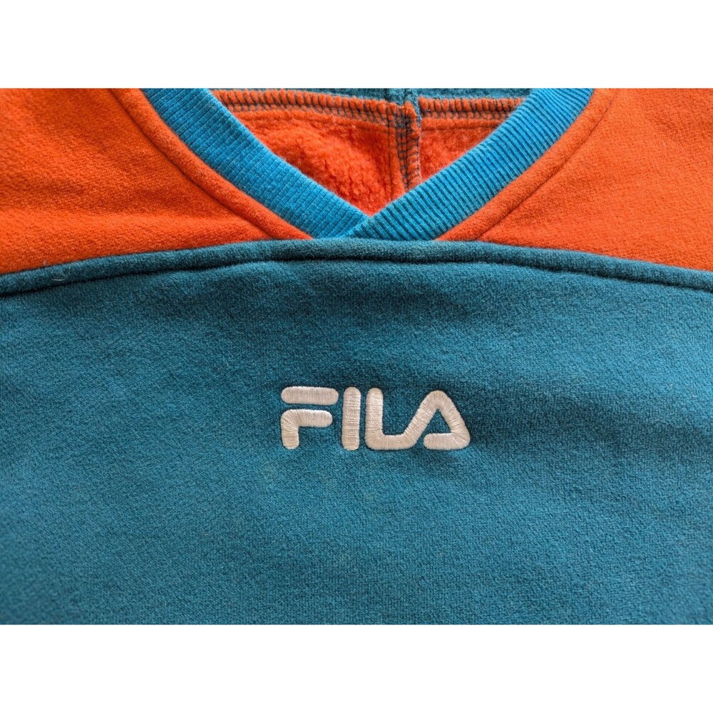 Vintage 90's Fila Fleece Pullover Mens XXL Teal/Orange Color Blocking - Picture 11 of 11